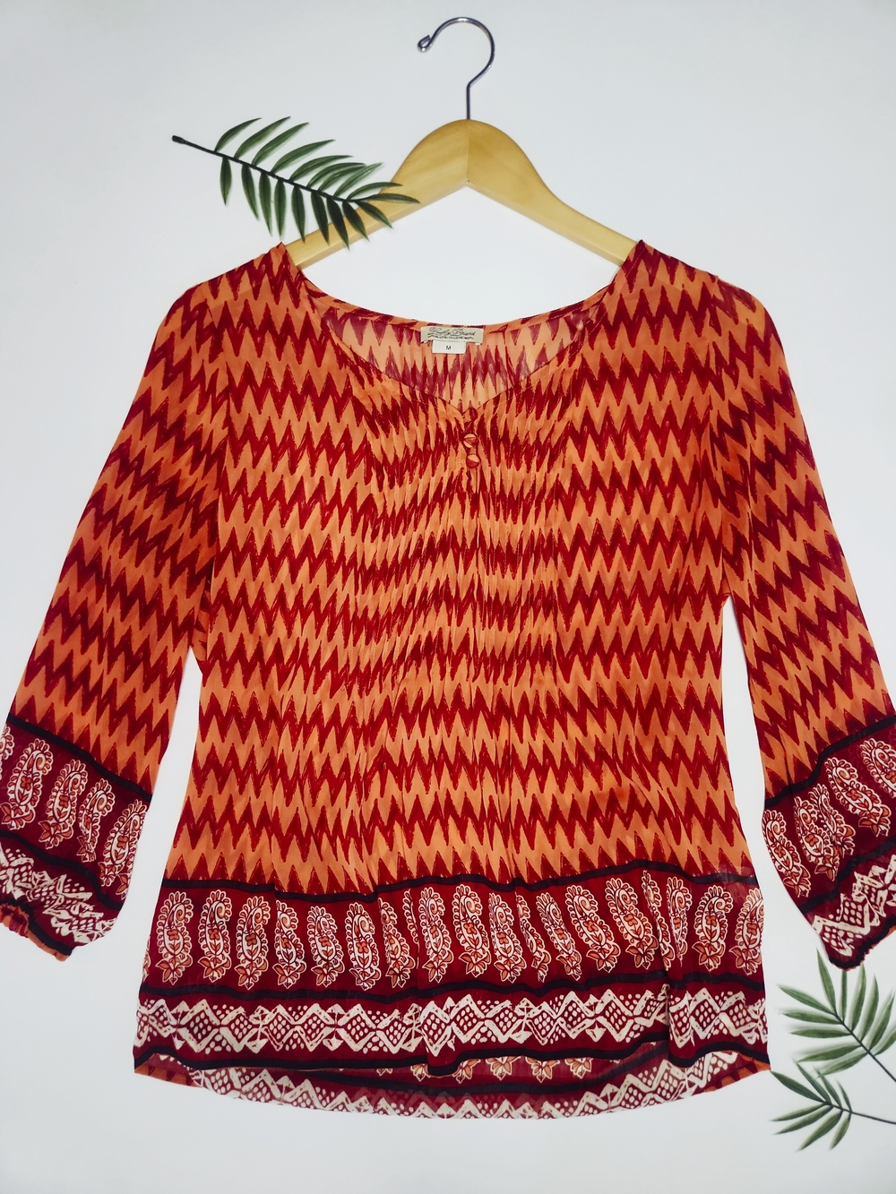 Lucky Brand Blouse in Red & Orange Size Medium
